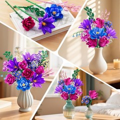 LED Light Flower Bouquet Building Set, 21 PCS Botanical Block Toy, Home Decor Gi