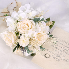 Wedding Bouquets for Bride Bridesmaid, White Champagne Artificial Roses Flowe…