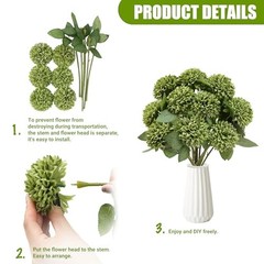 12Pcs Artificial Chrysanthemums Flowers Ball Silk Fall Chrysanthemums Green