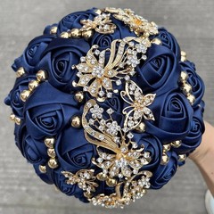 New Bridal Bouquet Exquisite Rhinestone Silk Rose and Pearl Handmade