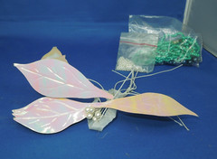 Wedding craft supplies – beads, wired ribbon with beads, leaves, clear doves