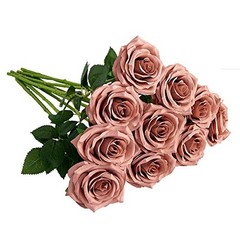 Artificial Rosepcs Open Flower Bouquet Faux Rose Stems for 10 Dusty Rose