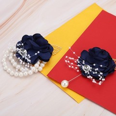 2Pcs Rose Bridesmaid Wrist Flower Artificial Bride Wrist Navy Blue