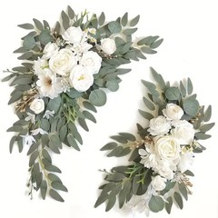 Boho Dusty Rose Blue Wedding Arch Flowers Kit Eucalyptus Garland Drapes Set
