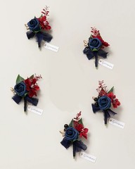 Ling’s moment Artificial Wedding Boutonniere set of 4, Navy blue & Burgundy
