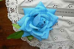 BLUE 14cm Across with Leaves & Stem TROPICAL BRIGHT Selection Fabric ROSE HU