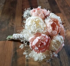 8PC Pink White Bridal Bouquet Wedding Flower Set Artificial Sola Wood Bridesmaid