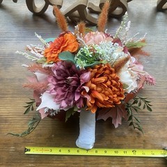 Beautiful Bridal Wedding Bouquet Budget Handmade Faux Floral Orange Purple Pink