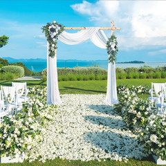 Dusty Blue Wedding Arch Flowers Kit with Draping Fabric – 4 Pcs Set