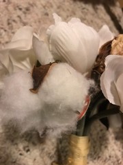 Ashland Straw Basket & 5 Floral Bunches NWT Roses Cotton Wedding bouquet Decor