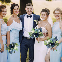Navy Blue & White Bridesmaid Bouquets – Set of 6 Artificial Flower Arrangements