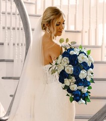Navy & Ivory Bridal Bouquet Blue Sola Wood Cascade Wedding Bridesmaid Flowers