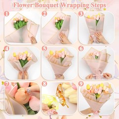 195Pcs Flower Bouquet Supplies – Wrapping Paper, Gold Crowns, Butterflies & Ribb