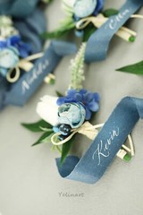 1 pc White & Blue Boutonniere for Men Wedding Single Groom Groomsmen Artifici…