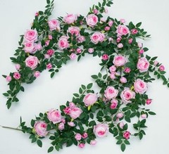 2 PCS 12FT Bendable Flower Garland, Artificial Rose Vine Hanging 2pcs Pink