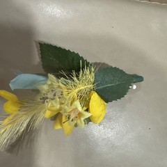 Silk Boutonnière Yellow Flowers & Filler. Yellow Ribbon On Stem Perfect For Prom