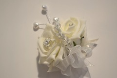 Wrist corsage for wedding prom ball grad. Diamante/pearl/ ribbon bracelet bride