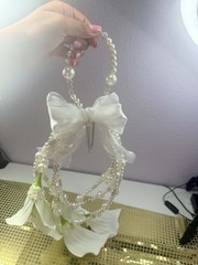 Luxury Pearl Bridal Bouquet | Wedding Flower with White Lilies & Rhinestone Bow