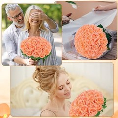 36 Pcs Artificial Roses with Long Stems, Fake Silk Rose Artificial Peach Pink