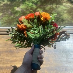 Beautiful Bridal Wedding Bouquet Budget Friendly Faux Flowers Orange Yellow Red