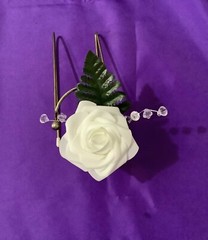 Real touch white rose and crystal boutonnière
