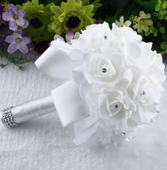 Artificial Plant Crystal Rose Pearl Bridesmaid Wedding Bouquet Bridal Silk
