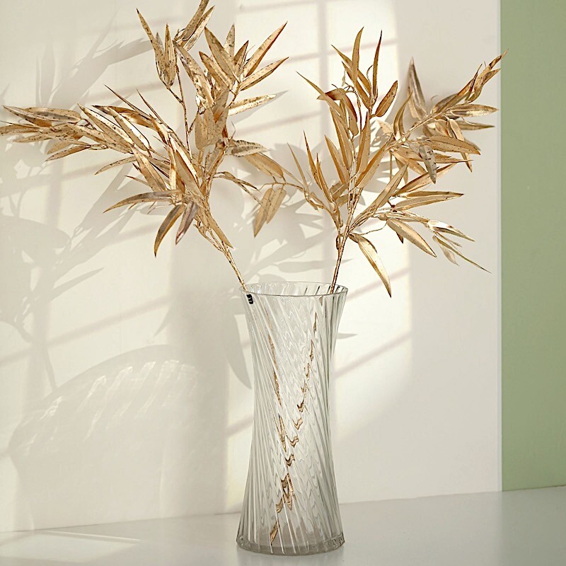 GOLD 2 Metallic 33″ Artificial Bamboo LEAVES Branches Faux Foliage Stems Party