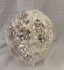 Handmade Ivory Silk Rose Bridal Bouquet 8.7” w/Rhinestones | Brand New Sealed