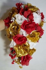 Red White Gold Rose Bridal Wedding Bouquet Accessories
