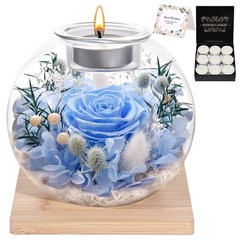 Valentines Birthday Gifts for Women Preserved Roses in Glass Blue