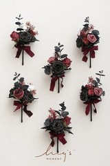 Ling’s Moment Burgundy Black Wedding Flowers Mini Bridesmaid Bouquets Set of …