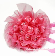 Hot Pink Rhinestone Crystal Roses Flower Girl Wedding Bridal Corsage Bouquet