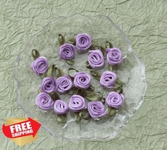 Ruwado Purple Satin Roses with Leaves 50 Pcs