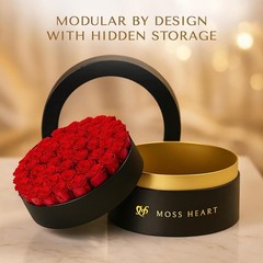 50 Petite Preserved Roses, Designer Round Box, Real 50 Red