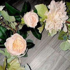 Artificial Garland – Pink Roses & Dahlias, White Flowers, Green Leaves, Wedding