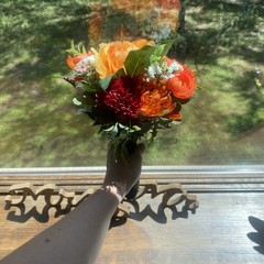 Beautiful Bridal Wedding Bouquet Budget Friendly Faux Flowers Orange Yellow Red