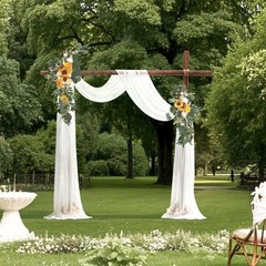 Uimoso Artificial Wedding Arch Flowers Kit with Drapes Kit Deluxe White