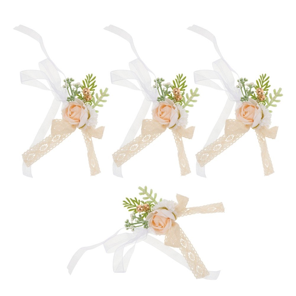 4 Pcs Wedding Hand Flowers Bridesmaid Corsage Wristlet Bridal Artificial