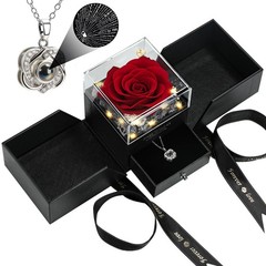 Preserved Real Red Rose with I Love You Heart Necklace 100 Normal,