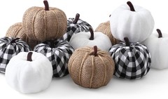 SITUMEIZI 12 Pcs Pumpkins Fake Harvest Velvet White Black Burlap Color