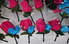 Wedding Bouquet Set – Black, Bright Pink, Turquoise Rose Flowers – 26 pieces