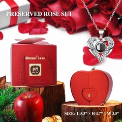 moshen Preserved Red Rose Flower Gift Box with LED Lights, Romantic