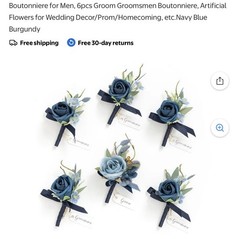 6pc Wedding Boutonniere Set Groom Groomsmen Artificial Flowers
