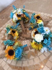 Wedding flowers bridal bouquets decoration sunflowers lavender teals