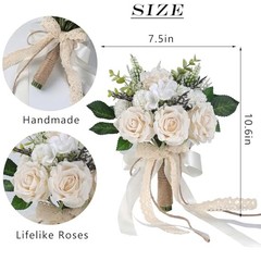 Wedding Bouquets for Bride Bridesmaid,White Champagne Artificial 7.5 inches