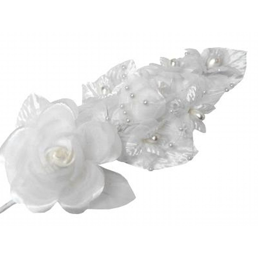 3 White Silk Satin Pearl Corsage & rose pearl & organza