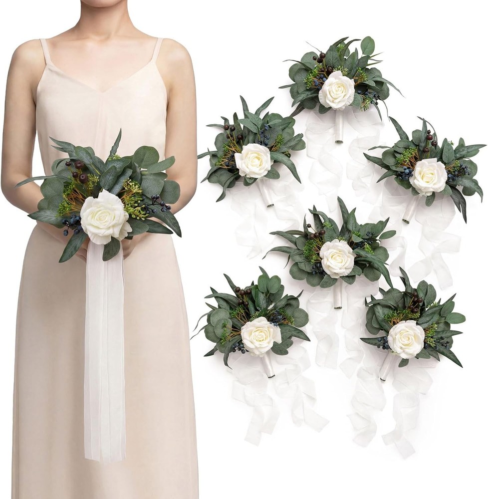6 Piece Artificial Bridesmaid Bouquets White