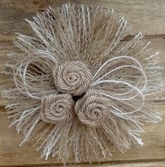 Primitive Burlap Fringe Rose Flower Barn Wedding Bridal Shabby Chic S/2 5″ N/W