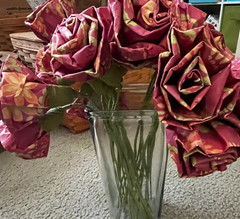 ❤️ HANDMADE MILLINERY • YELLOW/RED PAPER ROSES BOUQUET • 5 BUNDLES • 6 STEMS EA