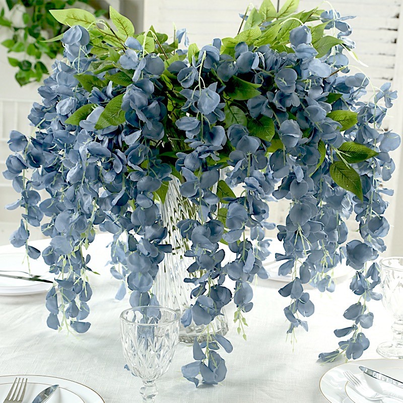 DUSTY BLUE 44″ tall Silk Wisteria Flowers Hanging Vine Bush Wedding